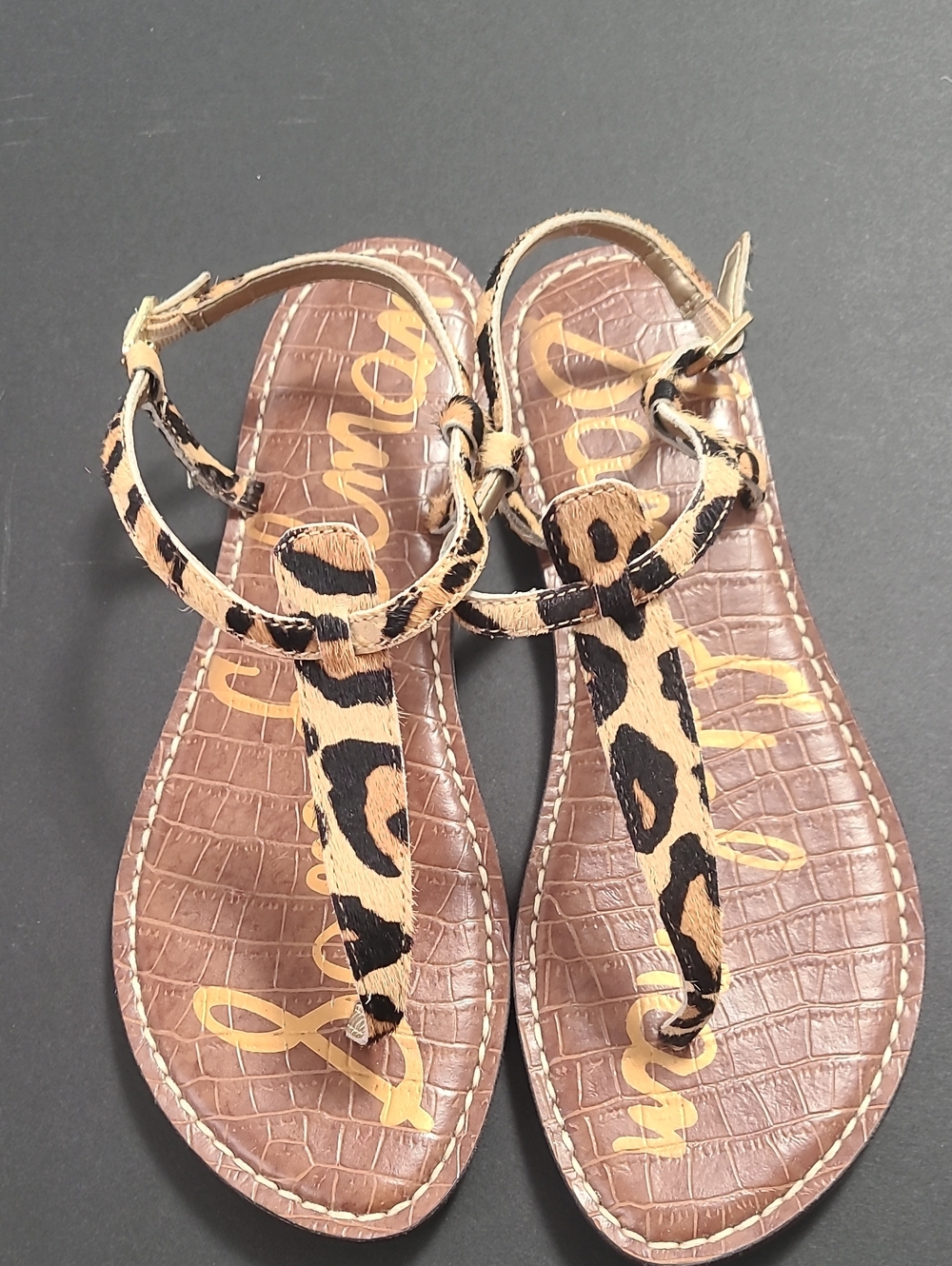 Sam Edelman Gigi Stylish Trendy Comfy Animal Print Thong Brown Sandals Sz 9 M